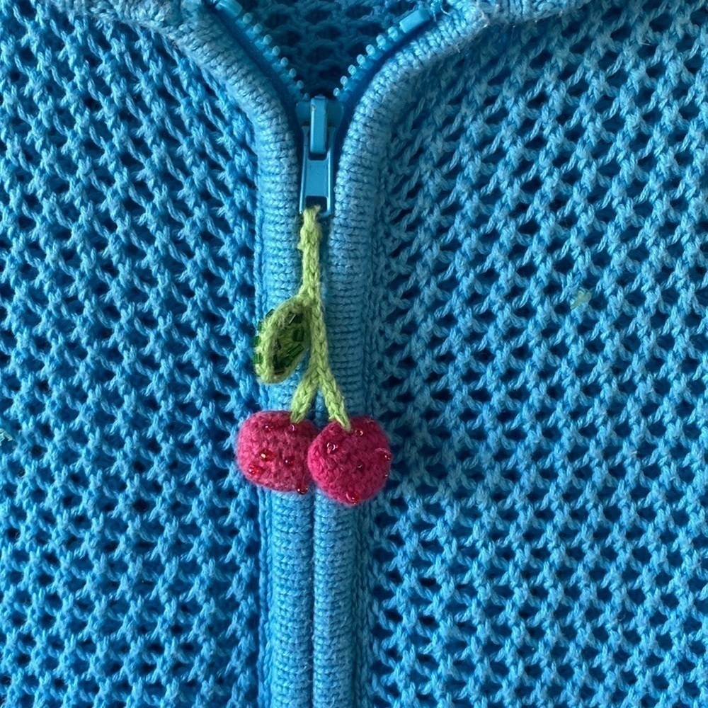 Quacker Factory Turquoise Open Knit Hoodie Cardigan Large GUC - Picture 2 of 8